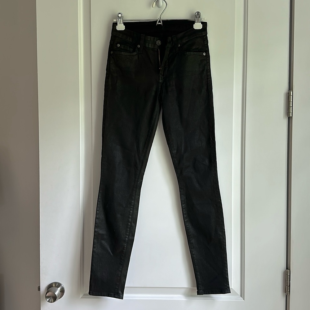 7 for all mankind Black Waxed Skinny Jean Size 25